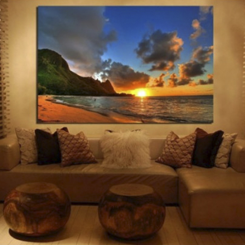 Πίνακας σε καμβά με Τοπία Ηλιοβασίλεμα στην παραλία